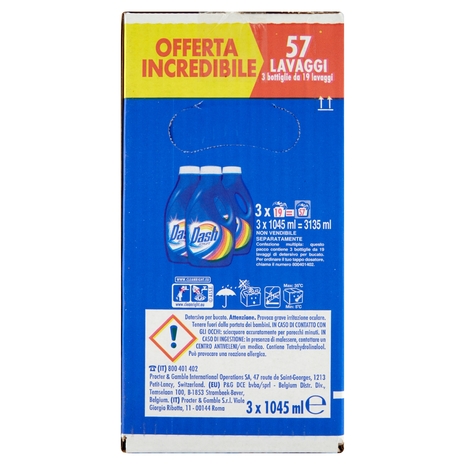 Dash Detersivo Liquido Lavatrice Salva Colore 57 Lavaggi, 3x19 Lavaggi